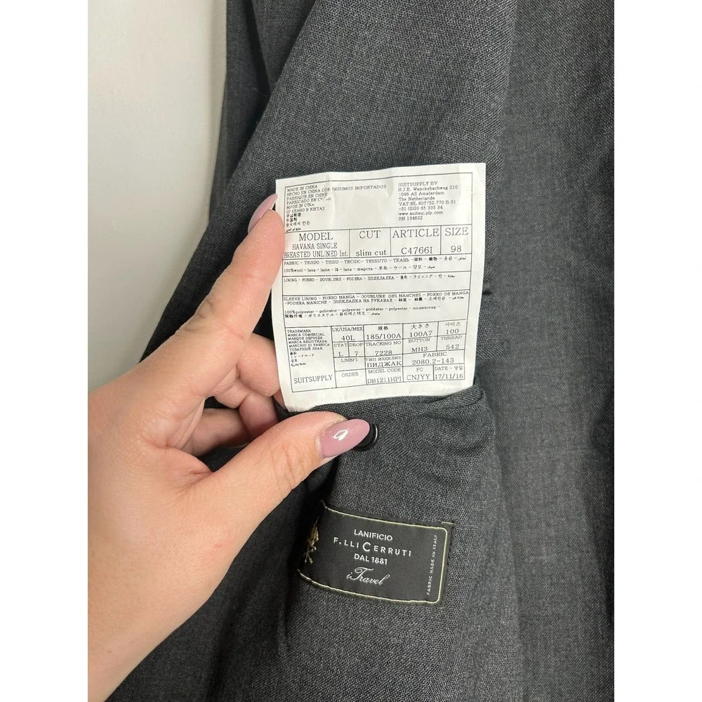 SUITSUPPLY Traveler Grey Wool Jacket Blazer Sportscoat 40L Lanificio Cerruti‎
